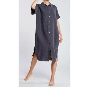 Filosofia Linen Shirtdress Womens Size XS Gray Midi Lagenlook Casual